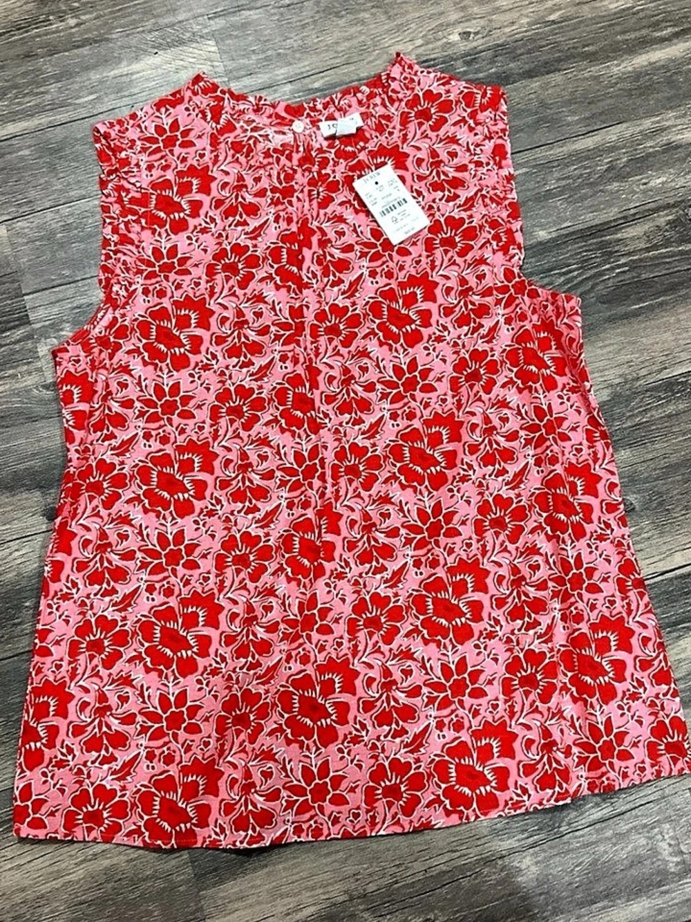 J.Crew Sleeveless Ruffed Neckline Sleeve Floral Cottage Pink & Red Blouse
